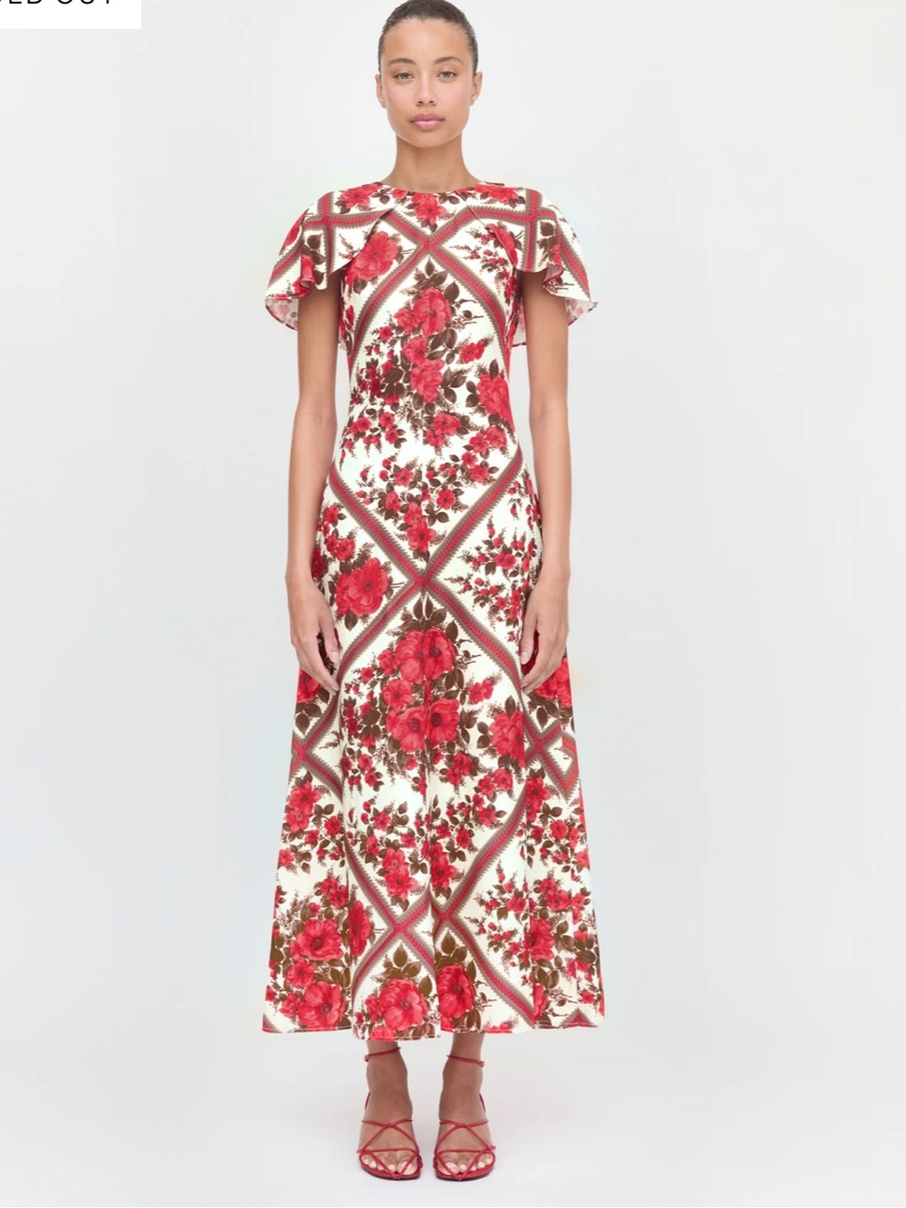 Hill House Davina Dress Floral Diamond-Print Maxi Dress in Red and Cream